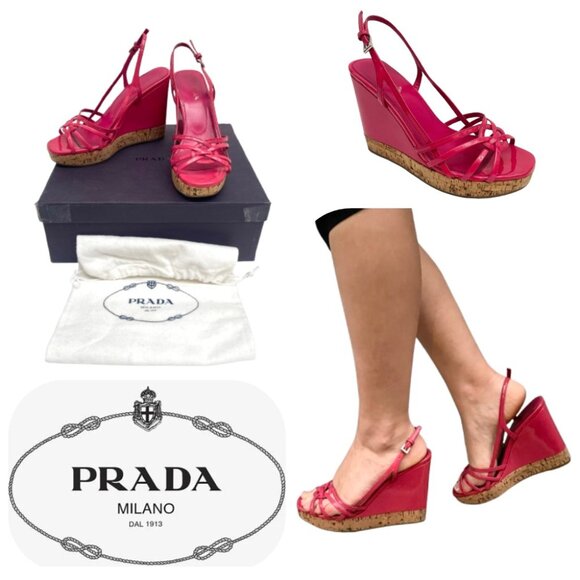 Prada platform Patent Leather Wedges 7,5 - Picture 1 of 11